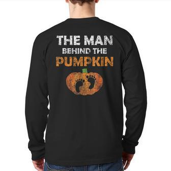 Pregnant Halloween Costume For Dad Expecting Lil Pumpkin Back Print Long Sleeve T-shirt | Mazezy
