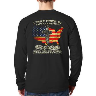 I Take Pride In My Country I Stand For Flag American Veteran Back Print Long Sleeve T-shirt | Mazezy