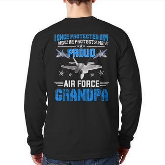 Pride Military Family Proud Grandpa Air Force Back Print Long Sleeve T-shirt | Mazezy AU