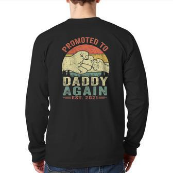 Promoted To Daddy Again Est2021 Father's Day Back Print Long Sleeve T-shirt | Mazezy