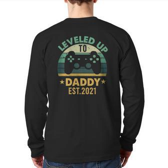 Promoted To Daddy Est 2021 Leveled Up To Daddy & Dad Back Print Long Sleeve T-shirt | Mazezy CA