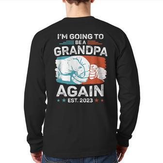 Promoted To Grandpa Again Est 2023 Pregnancy Announcement Back Print Long Sleeve T-shirt | Mazezy