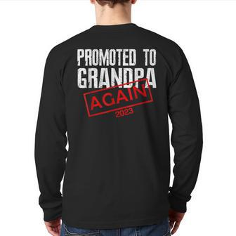 Promoted To Grandpa Again Est 2023 Pregnancy Father's Day Back Print Long Sleeve T-shirt | Mazezy