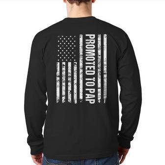 Promoted To Pap New Grandpa Vintage American Flag Back Print Long Sleeve T-shirt | Mazezy