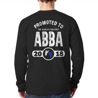 Promoted To World's Greatest Abba Hebrew Jewish Father Back Print Long Sleeve T-shirt | Mazezy