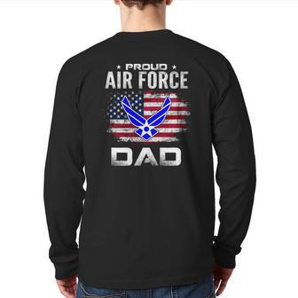 Proud Air Force Dad With American Flag Veteran Back Print Long Sleeve T-shirt | Mazezy
