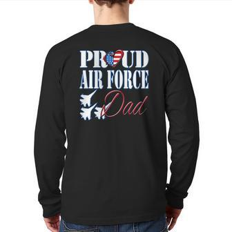 Proud Air Force Dad Us Heart Military Father's Day Men Back Print Long Sleeve T-shirt | Mazezy