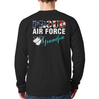 Proud Air Force Grandpa With American Flag Veteran Back Print Long Sleeve T-shirt | Mazezy