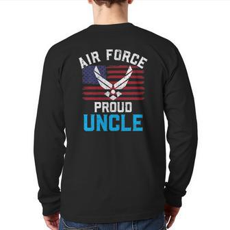 Proud Air Force Uncle American Flag Veteran Back Print Long Sleeve T-shirt | Mazezy