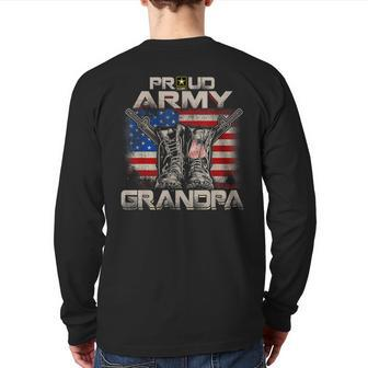 Proud Army Grandpa America Flag Us Military Pride Back Print Long Sleeve T-shirt | Mazezy