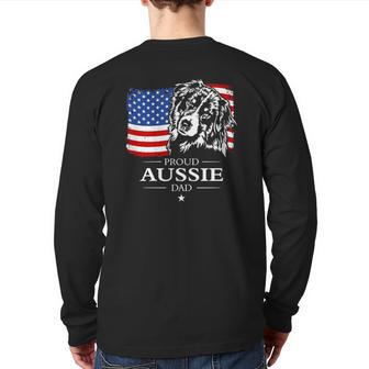 Proud Aussie Shepherd Dad American Flag Patriotic Dog Back Print Long Sleeve T-shirt | Mazezy