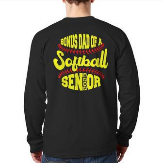 Proud Bonus Dad Of A Softball Senior 2023 Vintage Graduate Back Print Long Sleeve T-shirt | Mazezy CA