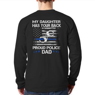 Proud Dad Of A Police Officer Thin Blue Line Back Print Long Sleeve T-shirt | Mazezy