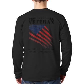 Proud Female Veteran Tees For Independence Day Back Print Long Sleeve T-shirt | Mazezy