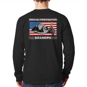 Proud Firefighter Grandpa Firefighting Patriotic Back Print Long Sleeve T-shirt | Mazezy
