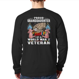Proud Granddaughter Of A World War 2 Veteran Army Vet Family Back Print Long Sleeve T-shirt | Mazezy