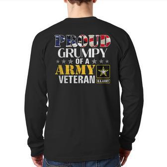 Proud Grumpy Of A Army Veteran American Flag Military Back Print Long Sleeve T-shirt | Mazezy