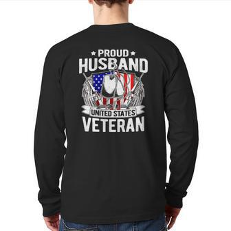 Proud Husband Of A Us Veteran Dog Tags Military Spouse Back Print Long Sleeve T-shirt | Mazezy
