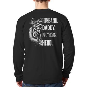 Proud Lion Cat Dad Best Father Husband Daddy Protector Hero Back Print Long Sleeve T-shirt | Mazezy AU