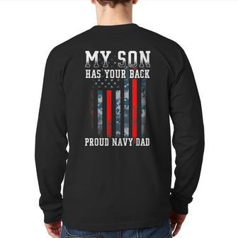Proud Navy Dad My Son Has Your Back Father Day Back Print Long Sleeve T-shirt | Mazezy