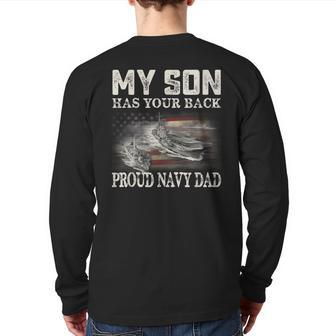 Proud Navy Dad My Son Has Your Back T Father Back Print Long Sleeve T-shirt | Mazezy