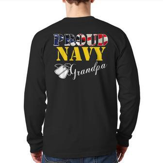 Proud Navy Grandpa With American Flag Cool Back Print Long Sleeve T-shirt | Mazezy