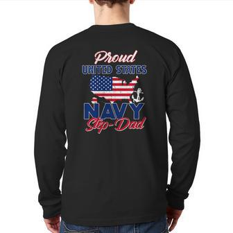Proud Navy Step-Dad Us Flag Family S Army Military Back Print Long Sleeve T-shirt | Mazezy UK