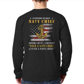 Proud Once A Navy Chief Always A Navy Chief Veteran Back Print Long Sleeve T-shirt | Mazezy
