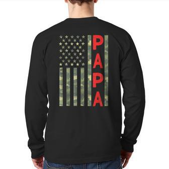 Proud Papa Camouflage American Flag Camo Father's Day Back Print Long Sleeve T-shirt | Mazezy