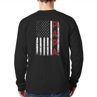 Proud Papa Usa Flag Fathers Day From Grandchildren Back Print Long Sleeve T-shirt | Mazezy
