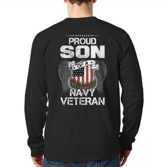 Proud Son Of A Veteran Navy Usa Flag Retired Back Print Long Sleeve T-shirt | Mazezy