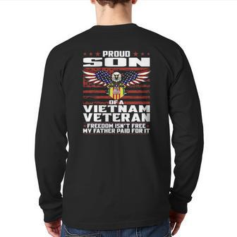 Proud Son Of A Vietnam Veteran Ribbon Military Family Back Print Long Sleeve T-shirt | Mazezy