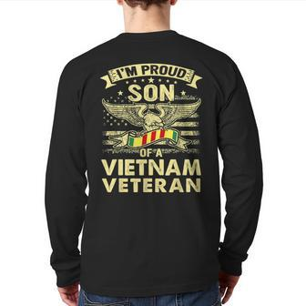 Proud Son Of A Vietnam Veteran Us Flag Military Family Back Print Long Sleeve T-shirt | Mazezy