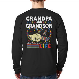 Proud Support Autism Grandpa And Grandson Autism Awareness Back Print Long Sleeve T-shirt | Mazezy