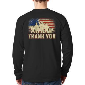 Proud Thank You American Us Flag Military Veteran Day Back Print Long Sleeve T-shirt | Mazezy