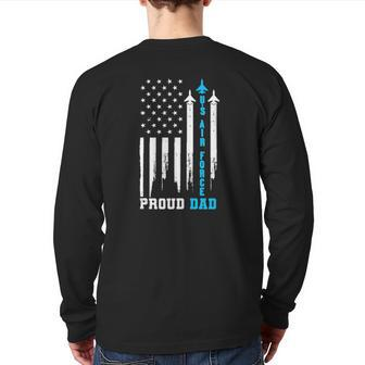 Proud Us Air Force Dad Rocket America Flag Father's Day Back Print Long Sleeve T-shirt | Mazezy