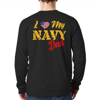 Proud Us Navy Dad American Military Family Son Daughter Back Print Long Sleeve T-shirt | Mazezy