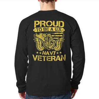Proud To Be A Us Navy Military Veteran Vintage American Flag Back Print Long Sleeve T-shirt | Mazezy