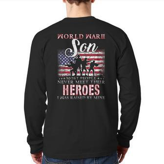 Proud World War 2 Veteran Son Ww2 Grandchild Back Print Long Sleeve T-shirt | Mazezy