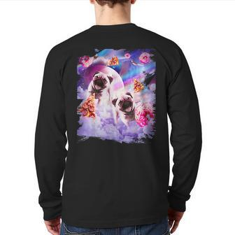Pugs In The Clouds With Donut And Pizza Back Print Long Sleeve T-shirt - Monsterry AU