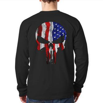 Punisher Skull Military American Flag Us Back Print Long Sleeve T-shirt | Mazezy