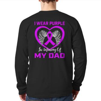 Purple Dad Pancreatic Cancer Awareness Heart Wings Graphic Back Print Long Sleeve T-shirt | Mazezy