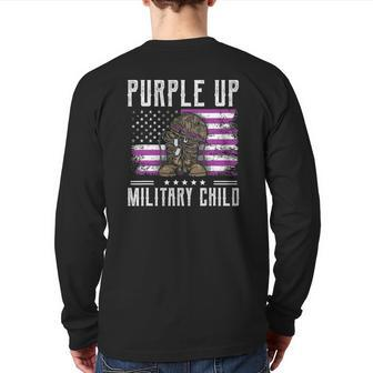 I Purple Up Month Of Military Child Kids Boots Us Flag Back Print Long Sleeve T-shirt | Mazezy