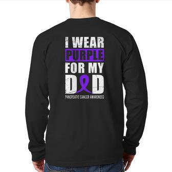 Purple Ribbon Cancer Warrior Dad Pancreatic Cancer Awareness Back Print Long Sleeve T-shirt | Mazezy DE