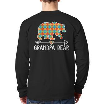 Puzzle Piece Autism Awareness Grandpa Bear Men Adults Back Print Long Sleeve T-shirt | Mazezy