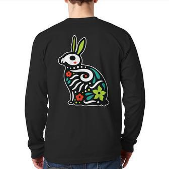 Rabbit Sugar Skull Dia De Los Muertos Cute Bunny Day Of Dead Back Print Long Sleeve T-shirt - Monsterry UK