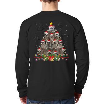 Raccoon Christmas Tree Lights Pajama Racoon Lover Xmas Back Print Long Sleeve T-shirt - Monsterry DE