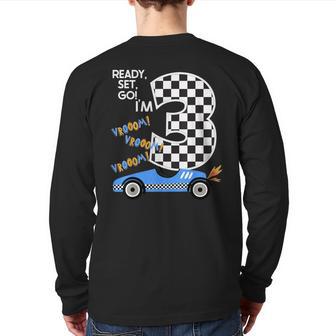 Race Car 3Rd Birthday Party Racing Car Driver 3 Birthday Boy Back Print Long Sleeve T-shirt - Monsterry CA