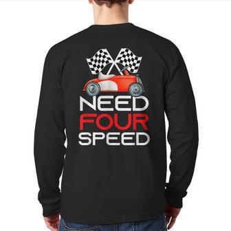 Race Car 4Th Birthday Boy 4 Year Old Racing Car Driver Back Print Long Sleeve T-shirt - Monsterry DE