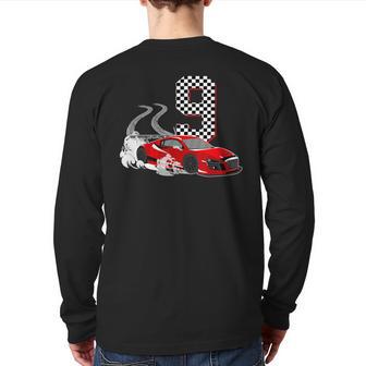 Race Car 9 Years Old Racing Car 9Th Birthday Racecar Boys Back Print Long Sleeve T-shirt - Monsterry